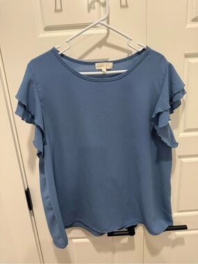 Light Blue Ruffle Sleeve Women's Top